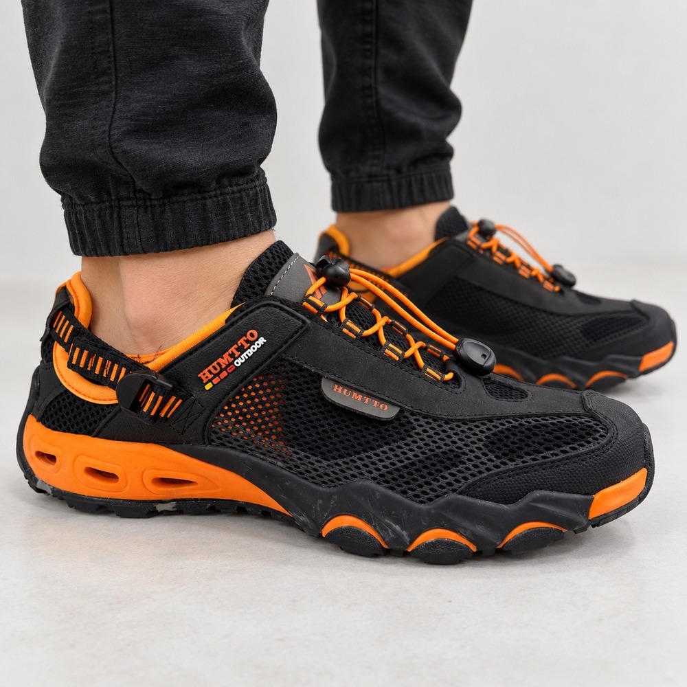 Humtto 7.5-8 Water Shoes Mens Black Orange Mesh Hiking Sandals HTT1605